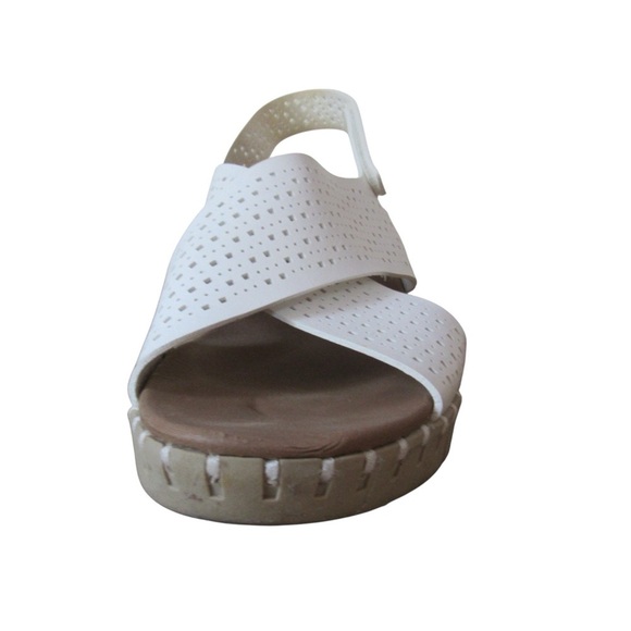 Skechers Pier Ave Wedge Sandals 9 White Strappy Perforated Luxe Foam Comfort - Picture 3 of 11